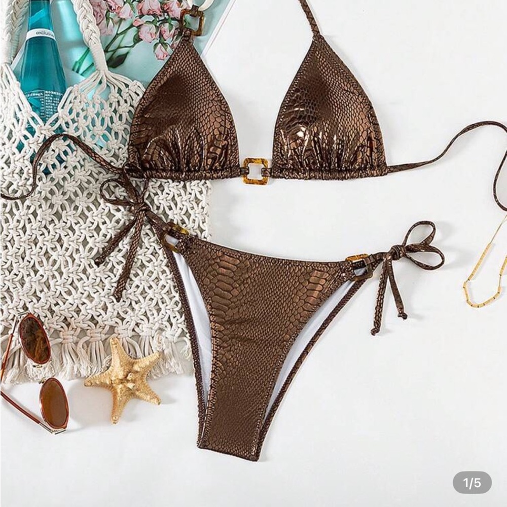 Brown Snake Print Bikini Set